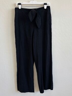 Anthropologie Nellie Tie-Waist Linen Trousers Wide Leg Black Sz 12
